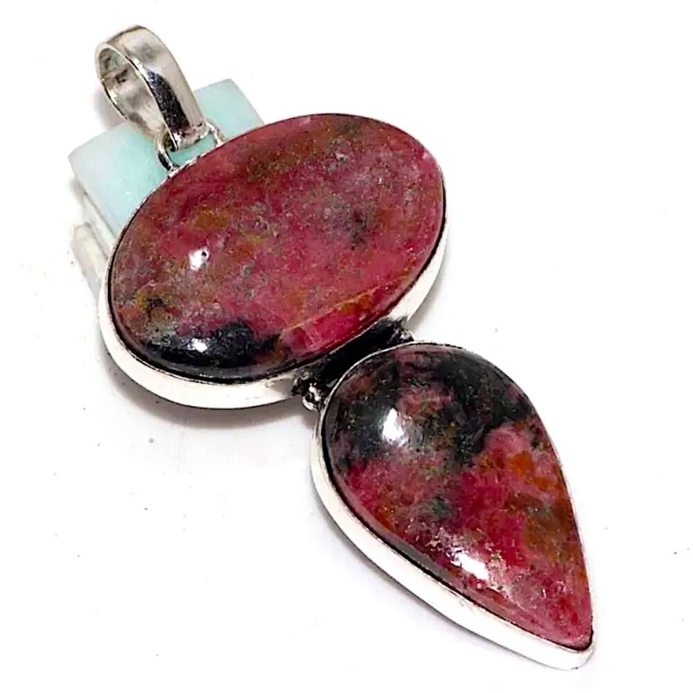 Handmade Sterling Silver Rhodonite Charm Pendant Necklace